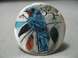 Native American Important Harlan Coonsis Bluejay Turquoise Coral Sterling Silver Ring-Nativo Arts