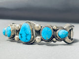 Freddy Thompson Vintage Native American Navajo Blue Turquoise Sterling Silver Bracelet-Nativo Arts