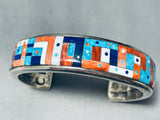 Very Detailed Vintage Native American Navajo Turquoise Inlay Sterling Silver Bracelet-Nativo Arts