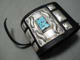 Astonishing Vintage Native American Navajo Repoussed Turquoise Sterling Silver Kwtoh Bracelet-Nativo Arts
