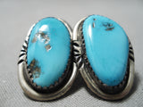Vivid Rare Vintage Native American Navajo Morenci Turquoise Sterling Silver Earrings-Nativo Arts