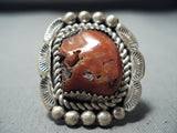 Signed Tso Family Chunk Coraltremendous Native American Navajo Coral Sterling Silver Ring-Nativo Arts