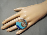 Important Best Inlay Native American Navajo Sky Blue Turquoise Sterling Silver Ring-Nativo Arts