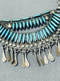 Native American Exquisite Vintage Zuni Blue Gem Turquoise Sterling Silver Needlepoint Necklace-Nativo Arts
