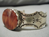 Exquisite Vintage Native American Navajo Red Spiny Oyster Shell Sterling Silver Bracelet Cuff-Nativo Arts