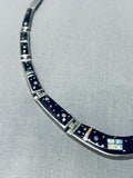 Signed Outer Space Native American Navajo Turquoise Sterling Silver Inlay Necklace-Nativo Arts