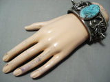 Crazy Scorpion Detaild Native American Blue Turquoise Sterling Silver Bracelet-Nativo Arts