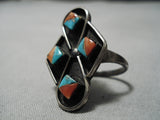 Amazing Vintage Zuni Native American Inlay Turquoise Sterling Silver Ring-Nativo Arts