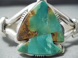 Intricacy!! Vintage Native American Navajo Royston Turquoise Arrowhead Sterling Silver Bracelet-Nativo Arts