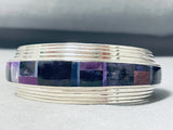 Hypnotic Native American Navajo Signed Inlay Sugulite Lapis Sterling Silver Bracelet-Nativo Arts