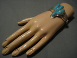 Exquisite Vintage Native American Navajo Turquoise Cactus Sterling Silver Bracelet-Nativo Arts