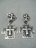 Exceptional Navajo Sterling Silver Repousse Cross Earrings Native American-Nativo Arts