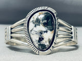 Incredible Native American Navajo White Buffalo Turquoise Sterling Silver Bracelet-Nativo Arts