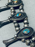 Powerful Womens Vintage Native American Navajo Turquoise Sterling Silver Squash Blossom Necklace-Nativo Arts