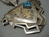One Of The Best Vintage Native American Navajo Real Gold Sterling Silver Turquoise Necklace Old-Nativo Arts