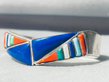 Native American Triangles Of Lapis Vintage Navajo Inlay Sterling Silver Bracelet-Nativo Arts