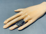 Dynamic Adjustable Vintage Native American Navajo Jet Sterling Silver Ring Signed-Nativo Arts