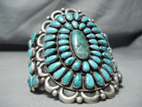 Striking Vintage Native American Navajo Turquoise Sterling Silver Cluster Bracelet Old-Nativo Arts