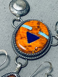 One Of The Most Artisitc Native American Navajo Turquoise Sterling Silver Petroglyph Necklace-Nativo Arts
