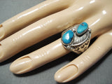 Beautiful Vintage Native American Navajo Old Kingman Turquoise Sterling Silver Ring-Nativo Arts