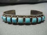 Authentic Vintage Native American Navajo Square Turquoise Sterling Silver Bracelet Old-Nativo Arts