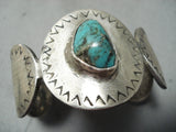 Rare Vintage Navajo/ Hopi Turquoise Coin Silver Bracelet Old-Nativo Arts