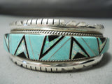 Quality Douglas Heavy Vintage Native American Navajo Turquoise Sterling Silver Inlay Bracelet-Nativo Arts