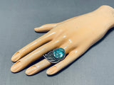 Authentic Vintage Native American Navajo Old Kingman Turquoise Sterling Silver Bear Paw Ring-Nativo Arts