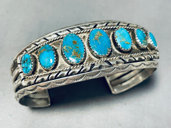 Unforgettable Vintage Native American Navajo Kingman Turquoise Sterling Silver Bracelet-Nativo Arts