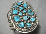Very Rare Huge Vintage Native American Navajo Old Morenci Turquoise Sterling Silver Bracelet Old-Nativo Arts