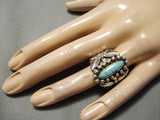 Rare Vintage Native American Navajo Blue Diamond Turquoise Sterling Silver Ring Old-Nativo Arts