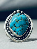 Impressive Vintage Native American Navajo Blue Gem Turquoise Sterling Silver Ring-Nativo Arts