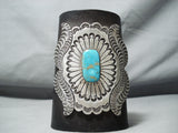 Magnificent Vintage Native American Navajo Kingman Turquoise Sterling Silver Bowguard Old-Nativo Arts