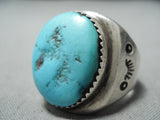 Magnificent Vintage Native American Navajo Sleeping Beauty Turquoise Sterling Silver Ring Old-Nativo Arts
