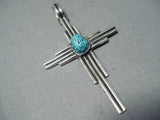 Expressive Navajo Turquoise Sterling Silver Cross Pendant Native American-Nativo Arts