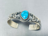 Dynamic Vintage Native American Navajo Blue Gem Turquoise Sterling Silver Bracelet Signed-Nativo Arts
