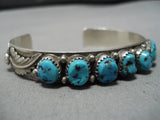 Native American Quality Kathleen Chavez Turquoise Sterling Silver Leaf Bracelet Old-Nativo Arts