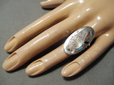 Native American Important Harlan Coonsis Bird Turquoise Coral Sterling Silver Ring-Nativo Arts