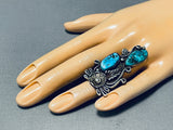 Striking Vintage Native American Navajo Morenci Turquoise Sterling Silver Ring-Nativo Arts
