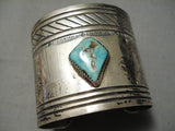 So Wide Vintage Native American Navajo Hand Wrought Sterling Silver Turquoise Bracelet Old-Nativo Arts