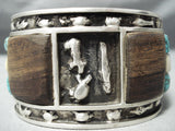Ideal Design Vintage Native American Navajo Turquoise Sterling Silver Heavy Wood Bracelet-Nativo Arts