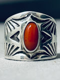 Best Native American Navajo Tommy Jackson Coral Sterling Silver Repoussed Ring-Nativo Arts