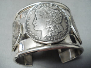 Native American One Of The Widest Coin Sterling Silver Bracelet-Nativo Arts