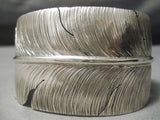Important Completely Hand Carved Vintage Native American Navajo Sterling Silver Feather Bracelet-Nativo Arts