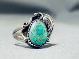 Amazing Earlier Hand Carved Vintage Native American Navajo Green Turquoise Sterling Silver Ring-Nativo Arts