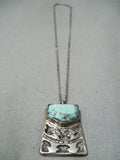 Exquisite Vintage Native American Navajo Green Turquoise Sterling Silver Necklace Old-Nativo Arts