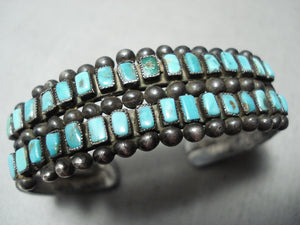 Early Museum Vintage Native American Zuni Squared Turquoise Sterling Silver Bracelet-Nativo Arts