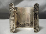 So Wide Vintage Native American Navajo Hand Wrought Sterling Silver Turquoise Bracelet Old-Nativo Arts