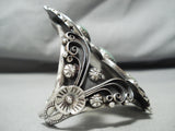Towering Vintage Native American Navajo Royston Turquoise Sterling Silver Leaves Bracelet-Nativo Arts