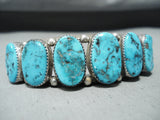 Signed Hvy Vintage Native American Navajo Turquoise Nugget Sterling Silver Bracelet-Nativo Arts